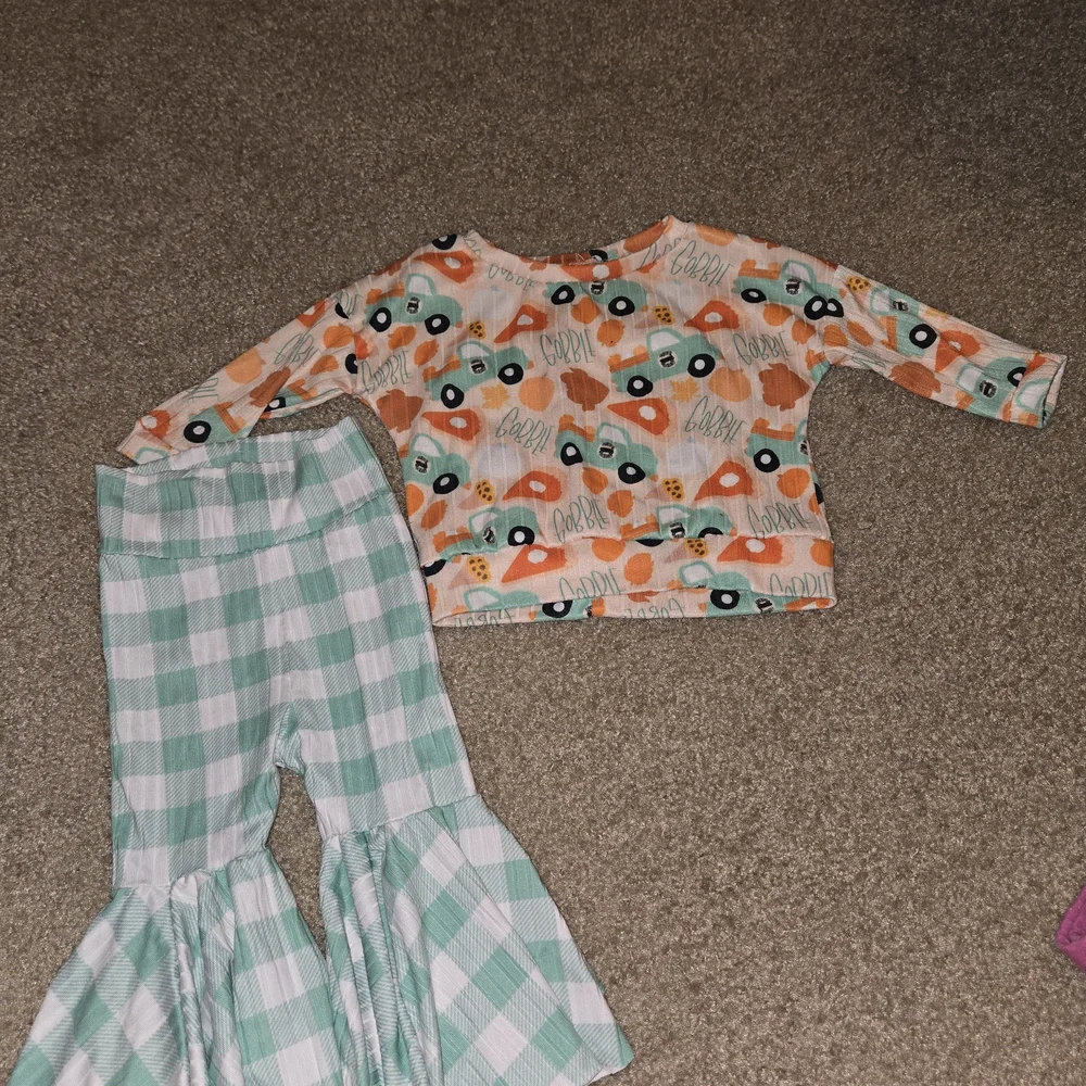 Kids Orange and Mint Green Car Print Pajama Set